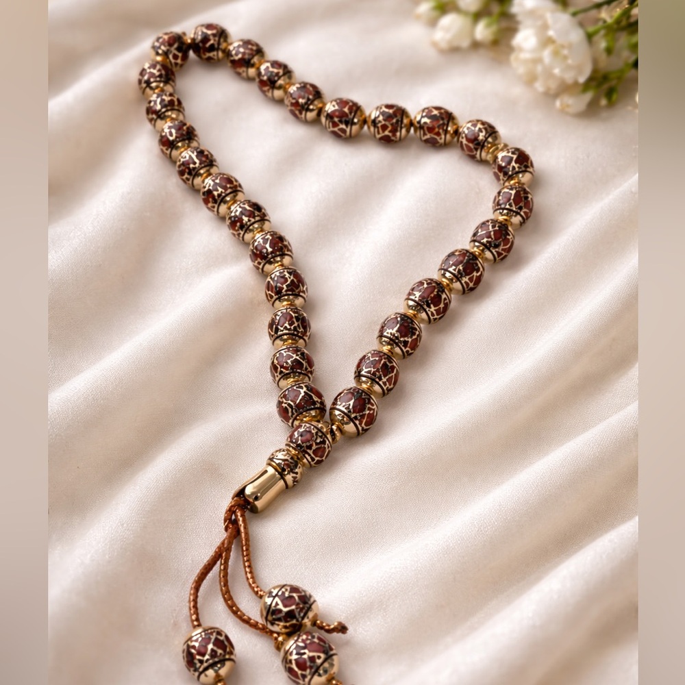 Intricate Gold and Brown Prayer Beads
